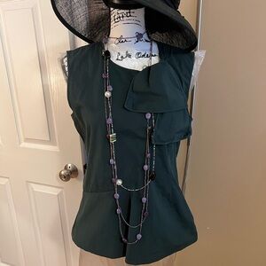 Theory Women's Sleeveless Bow Front Stretch Cotton Blouse Top - Forest Green - L
